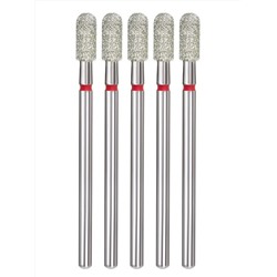 MANITA Фреза алмазная цилиндр закругленный для аппаратного маникюра 856.104.141.080.035 ФАЦС-3.5-8М, красная насечка, ø 3,5 мм, 5 шт. 28336