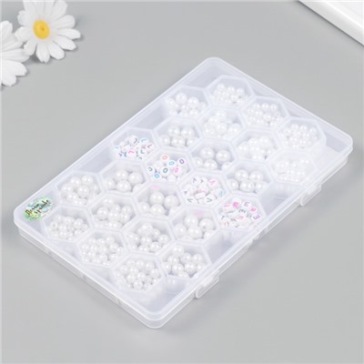 Бусины в шкатулке «Жемчуг и буковки», 24 деления, 20×13×1.8 см