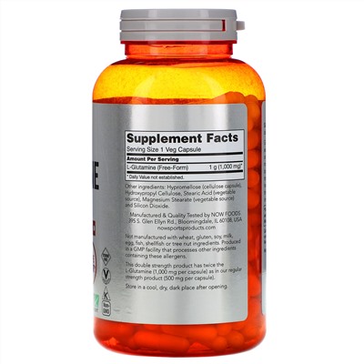 Now Foods, Sports, L-глютамин, 1000 мг, 240 растительных капсул