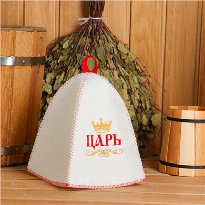 Шапка для бани и сауны «Царь», полиэфир 70%, шерсть 30%, белая