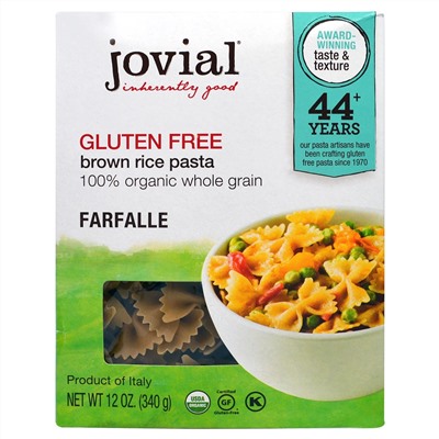 Jovial, Органическая паста (макаронные изделия) из коричневого риса, фарфалле, 12 унций (340 г)