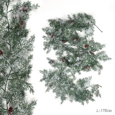 Гирлянда из елочных веток искусственная 178 см / SDTT108A /уп 25/100/с шишками и снег