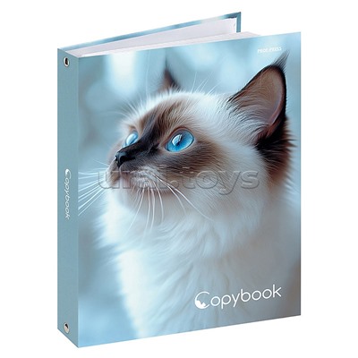 Тетрадь 80л. клетка "Голубоглазая кошка" на кольцах, глянцевая ламинац, лен
