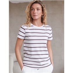 Базовая футболка в полоску полуприлегающая из премиального хлопка с эластаном