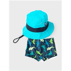 Комплект для мальчиков: плавки-шорты трикотажные, панама текстильная