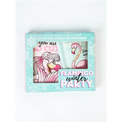 УЦЕНКА Набор: паспортная обложка-облачко и ежедневник-облачко «Flamingo winter party»