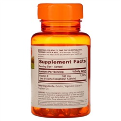 Sundown Naturals, Витамин E, 180 мг (400 МЕ), 100 мягких таблеток