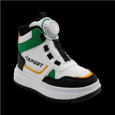 Кроссовки зимние на меху В7186-6 бело зеленые