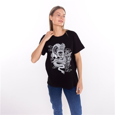 Футболка женская «Дракон», принт белый, чёрный, размер 44