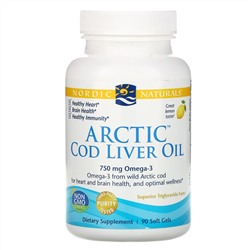 Nordic Naturals, Масло печени арктической трески, лимон, 1000 мг, 90 мягких желатиновых капсул