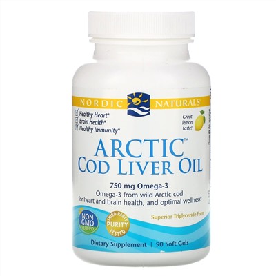 Nordic Naturals, Масло печени арктической трески, лимон, 1000 мг, 90 мягких желатиновых капсул