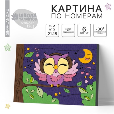 Картина по номерам для детей на подрамнике «Сова в наушниках», 21×15 см