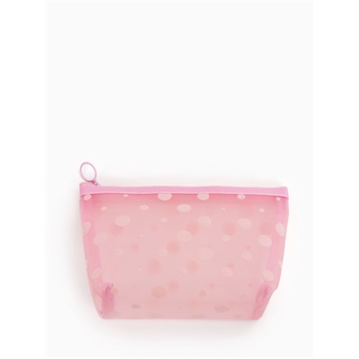 Косметичка DOTs, с рисунком, сетка, на молнии, розовая