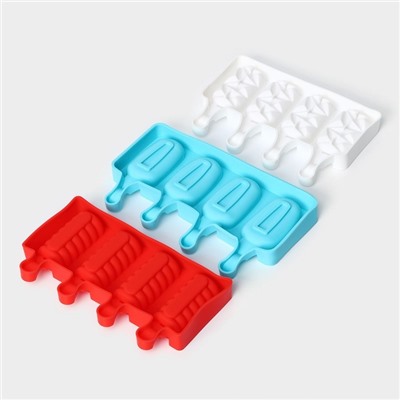 Набор форм для мороженого Доляна «Эскимо», 3 шт., силикон, 20×12 см