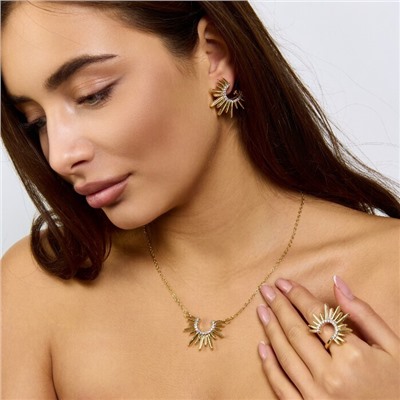 Комплект ювелирной бижутерии Итальянское золото (покрытие желтое 14к) серьги, кулон на цепочке и кольцо 19 р, вставка: фианиты, цвет: прозрачный, арт.217.405-19