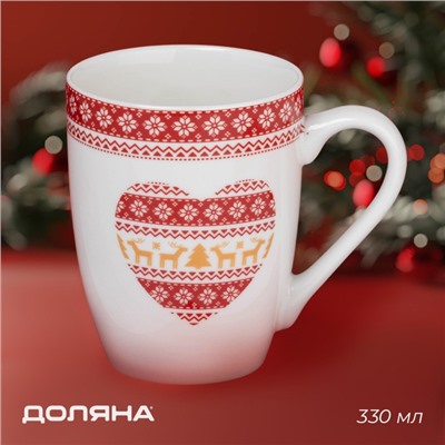 Кружка новогодняя Доляна «Финский лес», 330 мл, 12×8.5×11 см, фарфор, белая