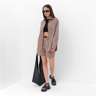 Костюм женский (рубашка, шорты) MIST Summer time, размер 48, цвет кофейный