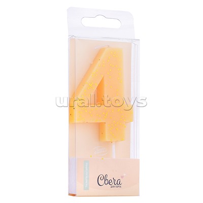 Свеча Цифра, 4, Кремовый, с блестками, 4,3*7,5 + 4,5 см, 1 шт. с держат.