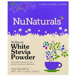 NuNaturals, NuStevia, белый порошок стевии, 100 пакетиков, 100 г (3,5 унции)
