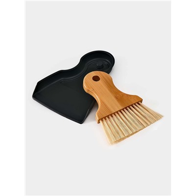 Щётка с совком Meli, бамбуковая ручка, 18×14 см, чёрная