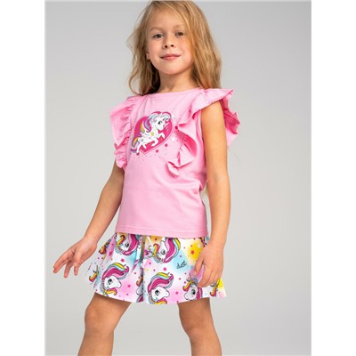 Комплект трикотажный для девочек: фуфайка (футболка), шорты