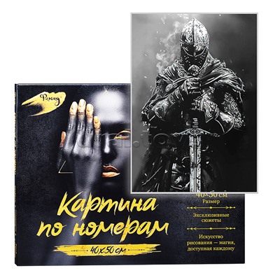 Картина по номерам 40х50 "Рыцарь средневековья" с поталью платина (9 цветов)