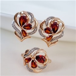 Комплект ювелирная бижутерия коллекция  "Дубай" серьги и кольцо 19 р, покрытие: позолота, вставка: фианиты, цвет: красный, Уценка, арт. 08.3317 (217.286-19)