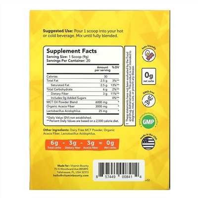 Vitamin Bounty, Stay In Keto, Fractioned MCT Powder from Coconut, 180 g