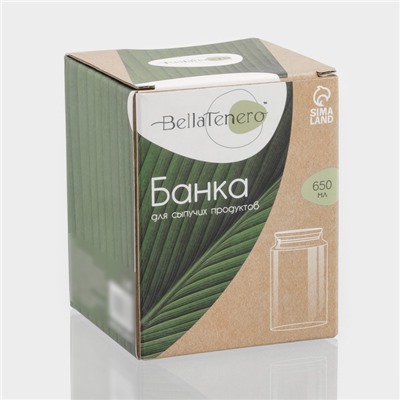 Банка для сыпучих продуктов BellaTenero «Эко», 650 мл, 10×12.5 см, с бамбуковой крышкой, стекло, прозрачная
