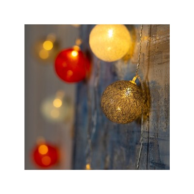 Гирлянда «Нить» 5 м с насадками «Клубки красно-голубые», IP20, прозрачная нить, 20 LED, свечение тёплое белое, 220 В