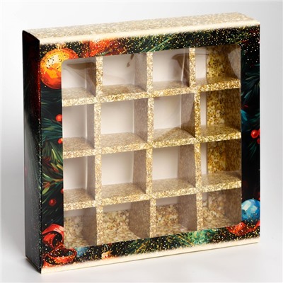 Коробка под 16 конфет «С Новым годом!», 17.5×17.5×3.5 см