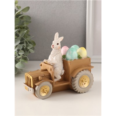 Фигурка полистоун «Заяц-тракторист с пасхальными яичками в кузове», 11.5×6.5×12 см