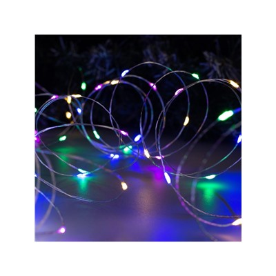 Гирлянда «Нить» 20 м роса, IP20, серебристая нить, 200 LED, свечение мульти, 12 В