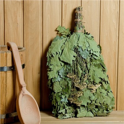 Веник для бани дубовый, с тысячелистником