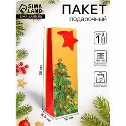 Пакет подарочный новогодний под бутылку, упаковка «Дивная ёлка», 12×36×8.5 см