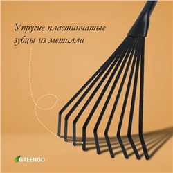 Грабли малые, веерные, пластинчатые, 9 зубцов, длина 38 см, металл, пластиковая ручка, Greengo