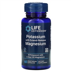 Life Extension, калий с магнием пролонгированного действия, 60 вегетарианских капсул