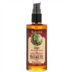 Badger Company, Deep Tissue Massage Oil, Ginger with Arnica & Cayenne, 4 fl oz (118 ml)