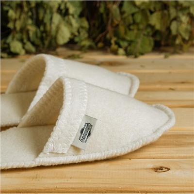 Тапочки для бани, полиэфир 70%, шерсть 30%, белые, «Добропаровъ»