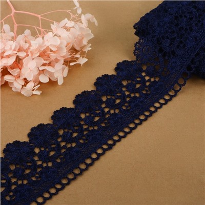 Кружево гипюровое, 60 мм, 6.8±0.5 м, тёмно-синее