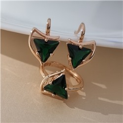 Комплект ювелирной бижутерии коллекция "Дубай" серьги и кольцо 17 р, покрытие позолота, вставка: стекло, цвет: изумрудный, арт.414.267-17