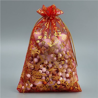 Мешочек подарочный органза «Новогодние игрушки», 16×24 см ± 1.5 см