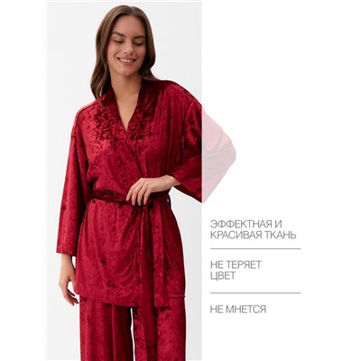 Костюм домашний женский (жакет, брюки) KAFTAN «Бархат», размер 52-54, бордовый
