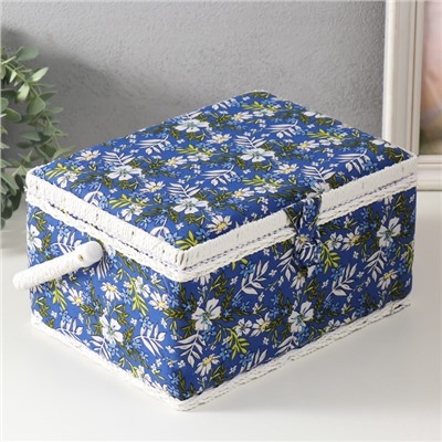 Шкатулка для рукоделия и шитья «Полевые цветы на синем», хранение ниток, иголок, мелочи, 19×26×14.5 см