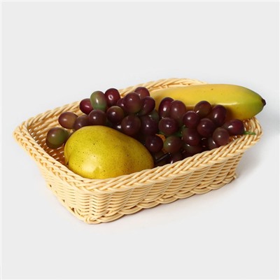 Корзинка для фруктов и хлеба Доляна «Ваниль», 24×17×6.5 см, пластик, плетёная, бежевая