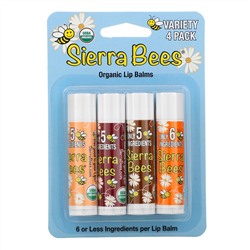 Sierra Bees, набор органических бальзамов для губ, 4 штуки, вес: 4,25 г (0,15 унции) каждый