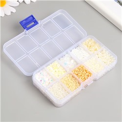 Бисер стекло 8/0, 12/0 в шкатулке «Телесный», бусины, стеклярус и пайетки, 13×6.5×2.3 см