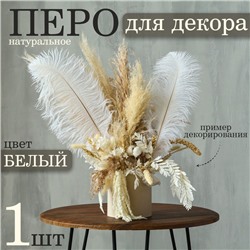 Перо для декора 1 шт., длина от 45 до 50 см, цвет белый