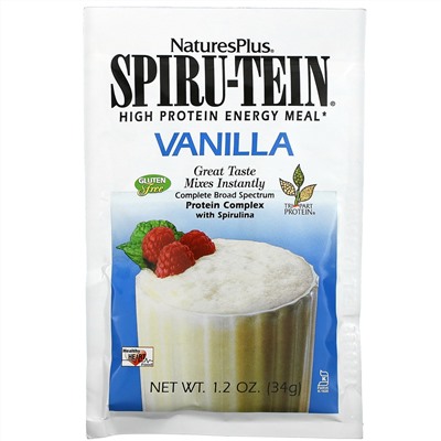 Nature's Plus, Spiru-Tein, High Protein Energy Meal, Vanilla, 8 Packets, 1.2 oz (34 g) Each