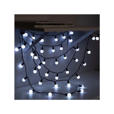 Гирлянда «Нить» 10 м с насадками «Шарики 2.5 см», IP44, тёмная нить, 100 LED, свечение белое, 8 режимов, 220 В